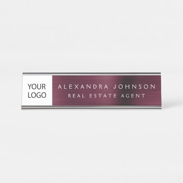 Custom Logo Executive Burgundy Professional Desk Name Plate (Front)