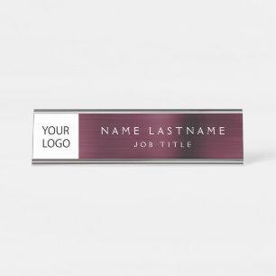 Custom Logo Executive Burgundy Professional Desk Name Plate