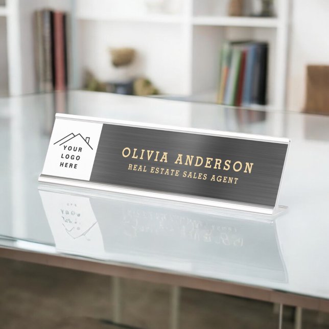 Custom Logo Executive Gold Black Professional Desk Name Plate (Creator Uploaded)