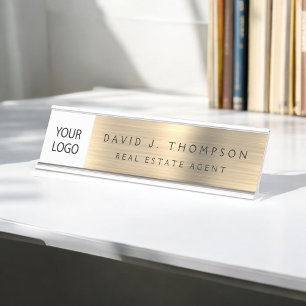 Custom Logo Executive Gold Professional Desk Name Plate