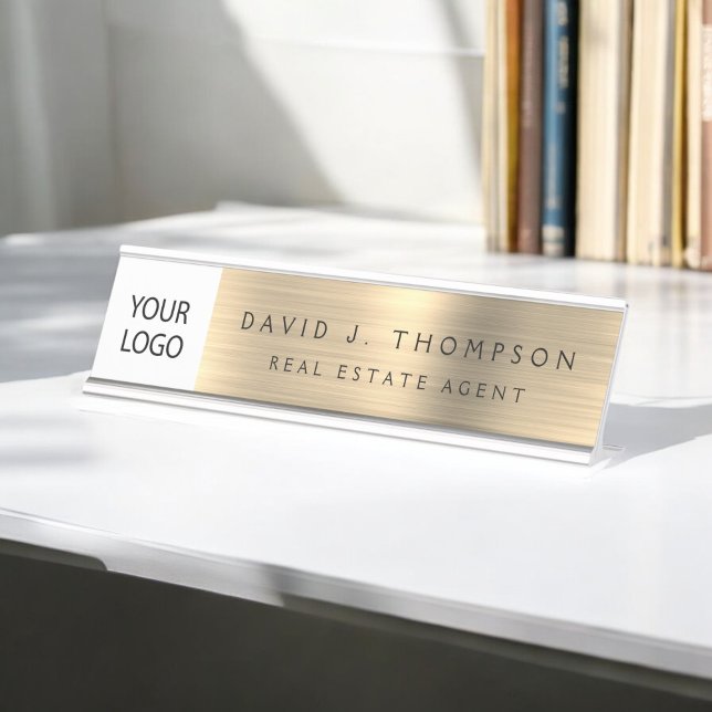 Custom Logo Executive Gold Professional Desk Name Plate (Creator Uploaded)