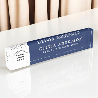 Custom Logo Executive Navy Blue Professional Nameplate