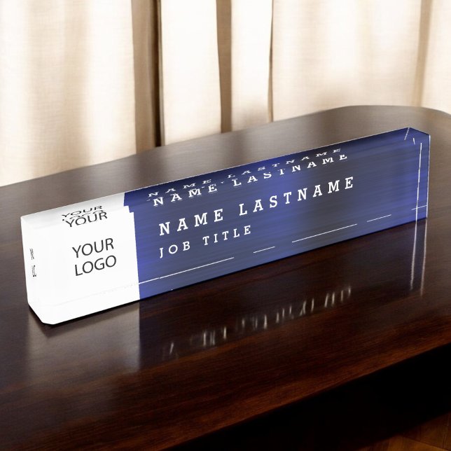 Custom Logo Executive Navy Blue Professional Nameplate (Creator Uploaded)
