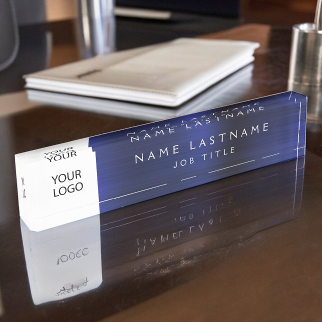 Custom Logo Executive Navy Blue Professional Nameplate (Creator Uploaded)