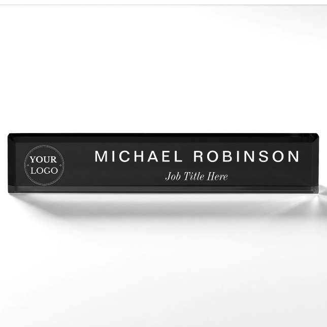 Custom Logo Executive Professional Black Nameplate (Front)