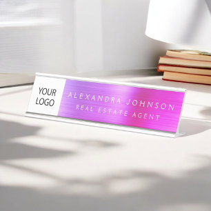 Custom Logo Executive Purple Pink Professional Desk Name Plate
