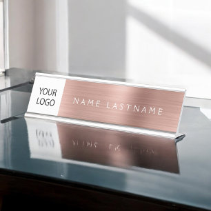 Custom Logo Executive Rose Gold Professional Desk Name Plate