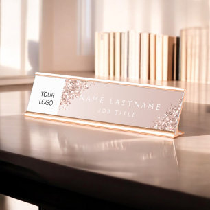 Custom Logo Executive Rose Gold Professional Desk Name Plate