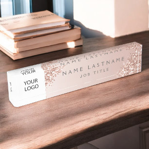 Custom Logo Executive Rose Gold Professional Nameplate