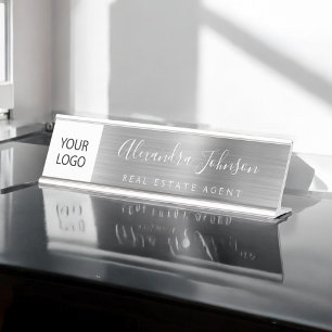 Custom Logo Executive Silver Professional Desk Name Plate