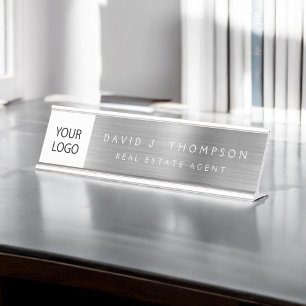 Custom Logo Executive Silver Professional Desk Name Plate