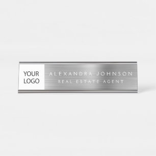 Custom Logo Executive Silver Professional Desk Name Plate