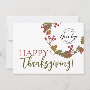 Custom logo Fall leaves Happy Thanksgiving Holiday Card