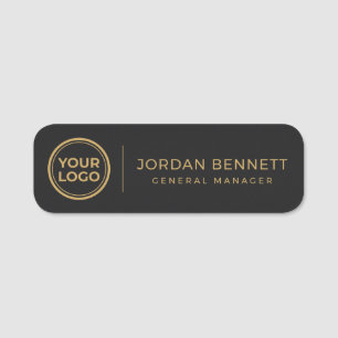 Custom Logo Faux Black and Gold Employee Magnetic Name Tag