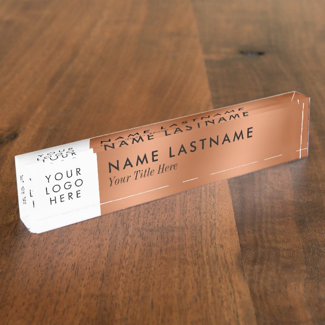 Custom Logo Faux Copper Sleek Minimalist Modern Nameplate (Side)