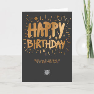 Custom Logo Faux Gold 3d Happy Birthday Dark Grey Card