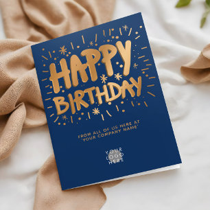 Custom Logo Faux Gold Fun Happy Birthday Navy Blue Card