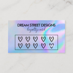 Custom Logo Faux Holographic Hearts Loyalty Card