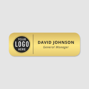 Custom Logo Faux Metallic Gold Employee Name Tag