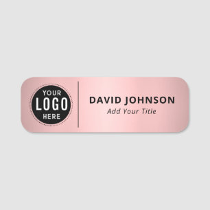 Custom Logo Faux Metallic Rose Gold Employee Name Tag