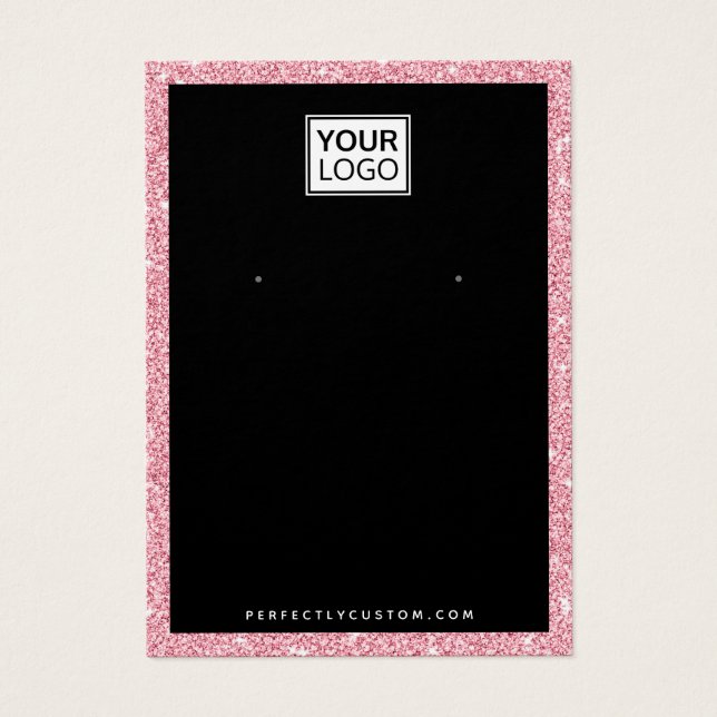Custom logo faux pink glitter earring display card (Front)