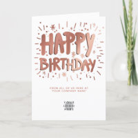 Custom Logo Faux Rose Gold Happy Birthday White