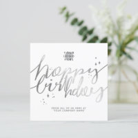 Custom Logo Faux Silver Hand Script White Birthday