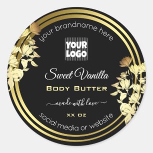 Custom Logo Floral Product Labels Black Gold Frame