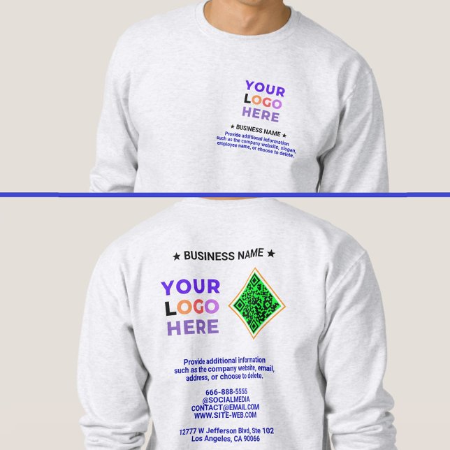 Custom Logo Front and Back & QR Code | Business Sweatshirt (Promotional logo front and back tshirts)