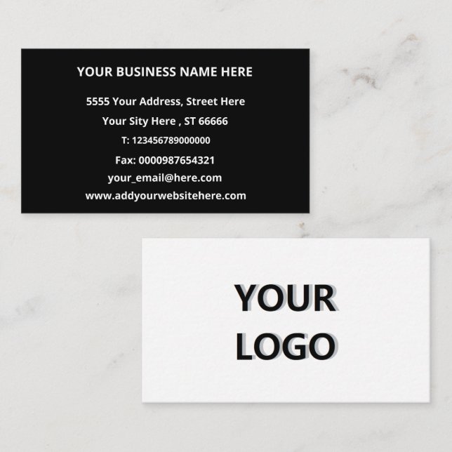 Custom Logo Full Contact Information - Black White Business Card (Front/Back)