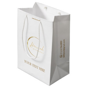 Custom logo gold and white chic business medium gift bag