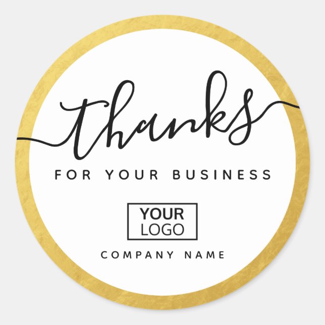 Custom logo gold look border business thank you classic round sticker (Front)