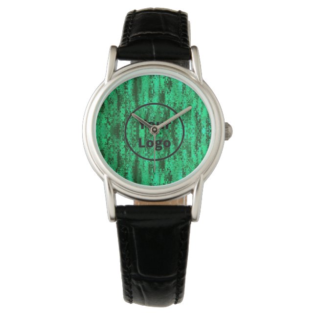 Custom logo green and  black pixel pattern watch (Front)