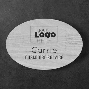 Custom Logo Grey Woodgrain Employee Name Tag