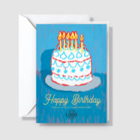 Custom Logo Hand Drawn Blue Whit Cake Birthday