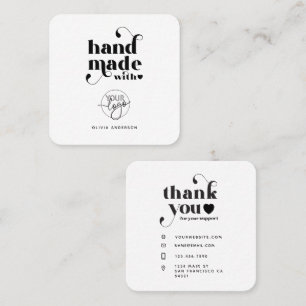 Custom Logo Handmade with Love Thank You Square Business Card
