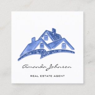 Custom Logo House Real Estate Agent Blue White Square Business Card