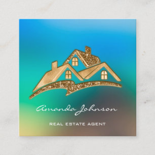 Custom Logo House Real Estate Agent Gold Custom Square Business Card
