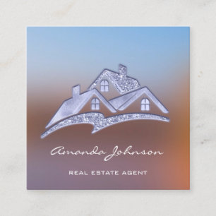 Custom Logo House Real Estate Agent Home Blue Ombr Square Business Card