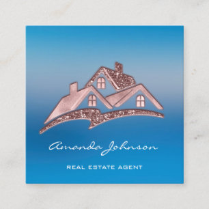 Custom Logo House Real Estate Agent Home Blue Square Business Card