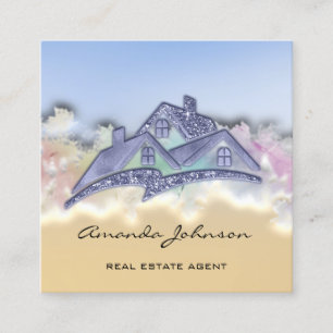 Custom Logo House Real Estate Agent Home Blue VIP Square Business Card