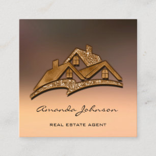 Custom Logo House Real Estate Agent Home Bronze Square Business Card