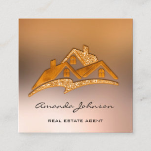 Custom Logo House Real Estate Agent Home Elegant Square Business Card