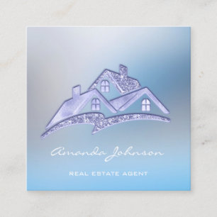 Custom Logo House Real Estate Agent Home Glam Blue Square Business Card