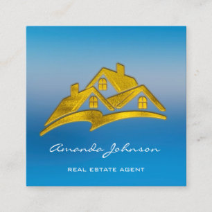 Custom Logo House Real Estate Agent Home Gold Square Business Card