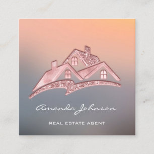 Custom Logo House Real Estate Agent Home Grey Rose Square Business Card