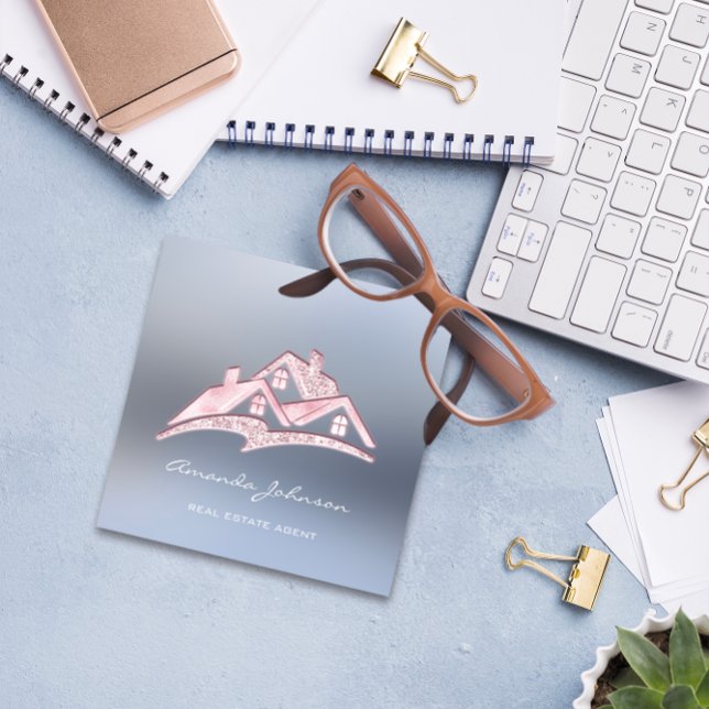 Custom Logo House Real Estate Agent Home Pink VIP Square Business Card (Custom Logo House Real Estate Agent Home Pink VIP Square Business Card)
