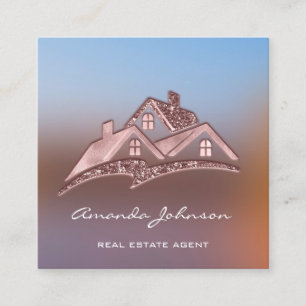 Custom Logo House Real Estate Agent Home Rose Square Business Card