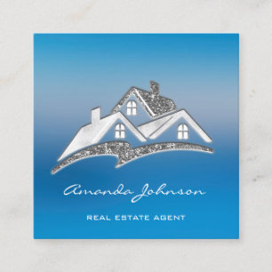 Custom Logo House Real Estate Agent Home Silver Square Business Card