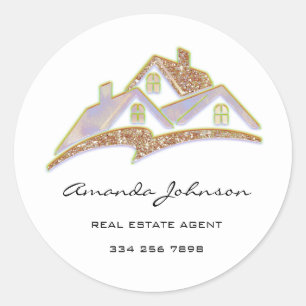 Custom Logo House Real Estate Agent Pink Purple Classic Round Sticker